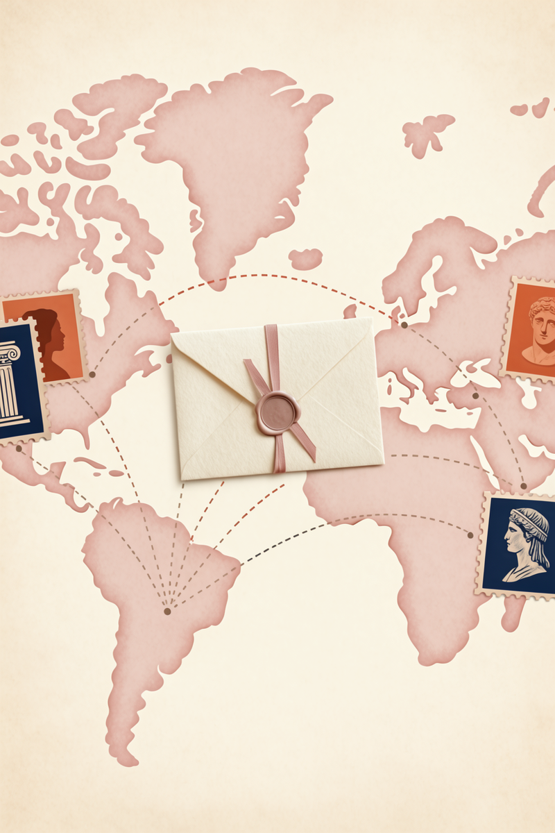 Ribbon-tied letters ready to post