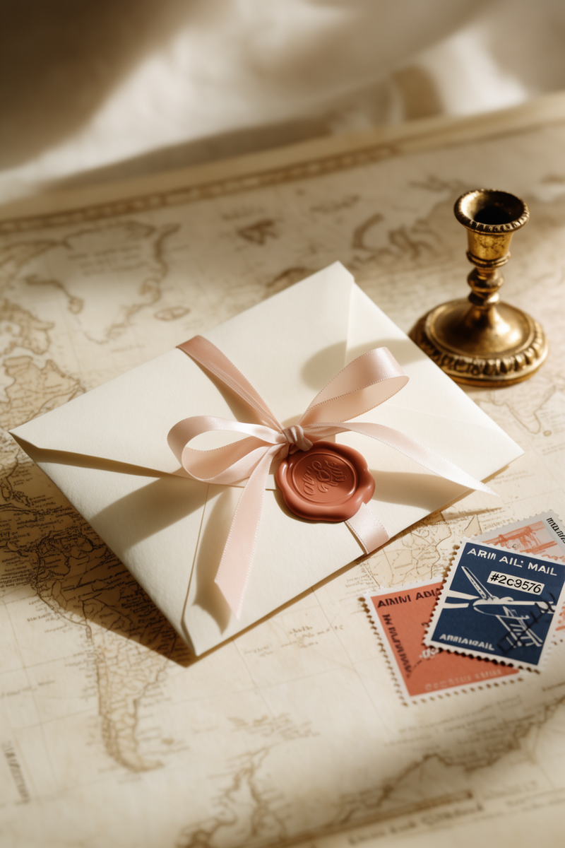 Ribbon-tied letters ready to post